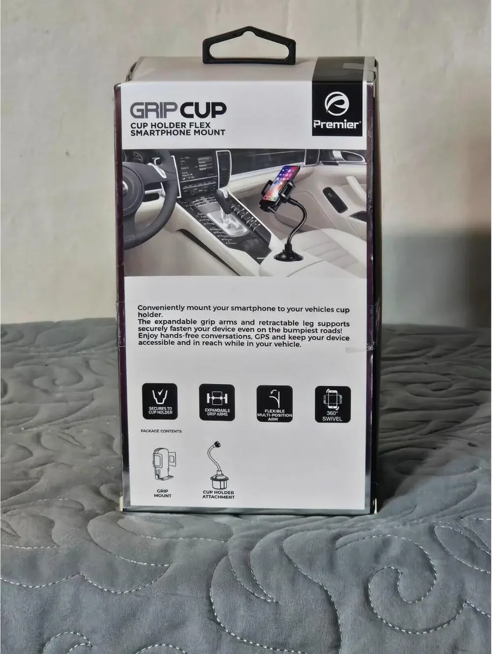 Premier GripCup Car Mount – Cup Holder Flex Smartphone Mount (Open Box)